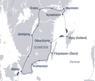 Routenkarte Unterwegs durch Schweden nach Gotland